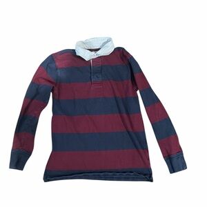 Crewcuts Boys Navy and Maroon Striped Rugby Polo Shirt
